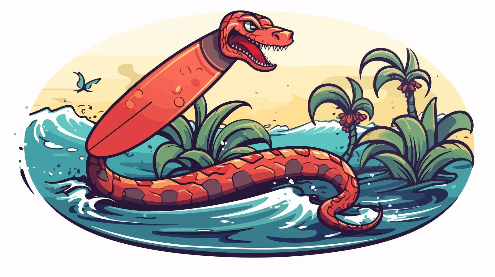 Hand-Drawn Snake Surfing Vector Illustration — free download from Dotvec