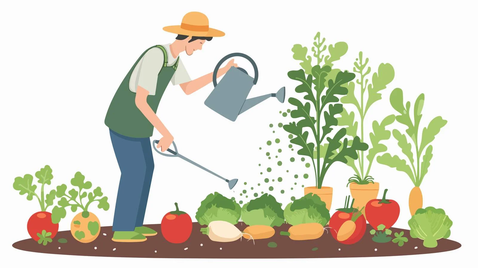 Vegetable Gardener Watering with Can — free download from Dotvec