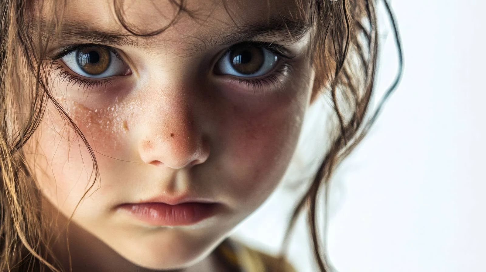Traumatized child in white backdrop setting — free download from Dotvec