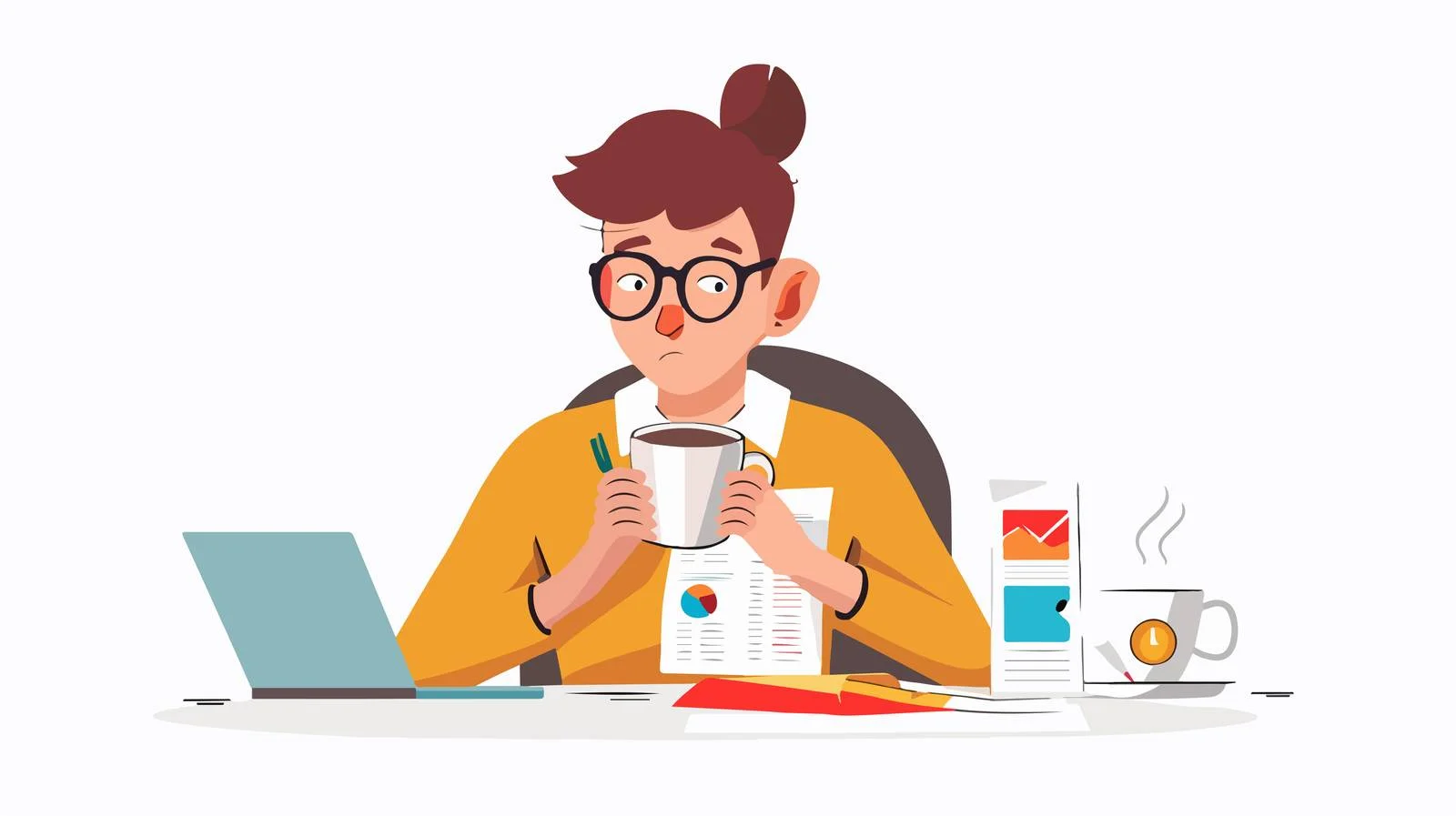 Accountant Analyzing Company Data While Drinking Coffee — free download from Dotvec