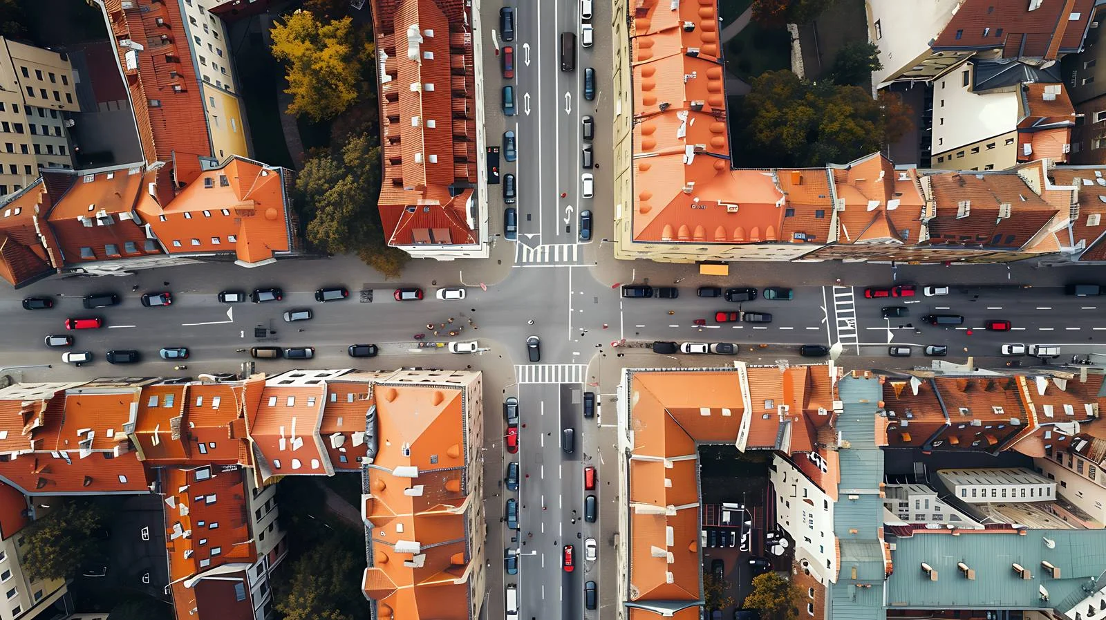 Bird's-eye perspective of Lodz city structures — free download from Dotvec