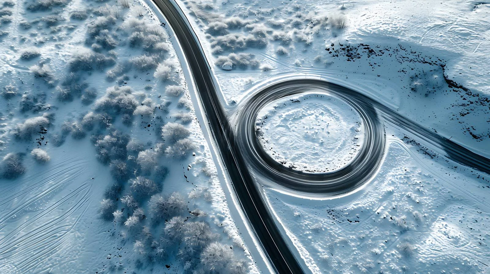 Winter Aerial View of Curving Winding Road — free download from Dotvec