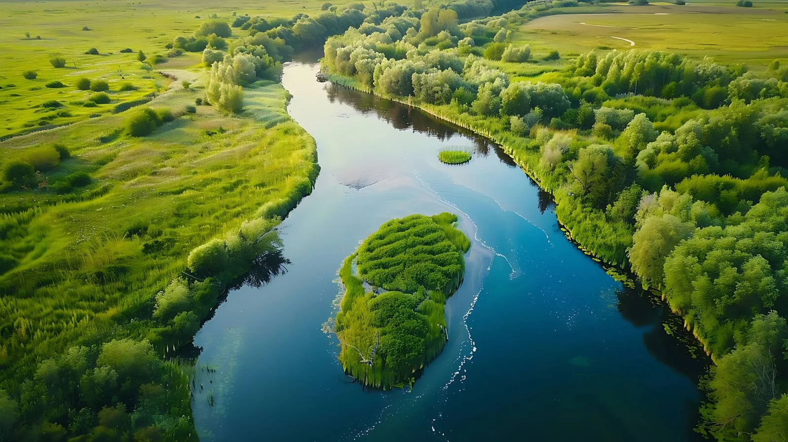 Serene Aerial View of Isolated Wild River in Summer — free download from Dotvec