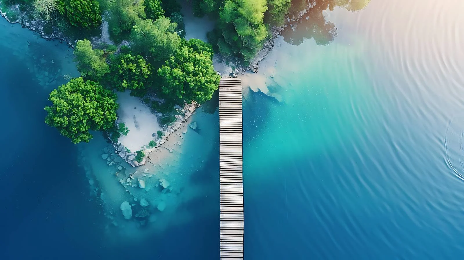 Elevated perspective of blue water and woodland — free download from Dotvec