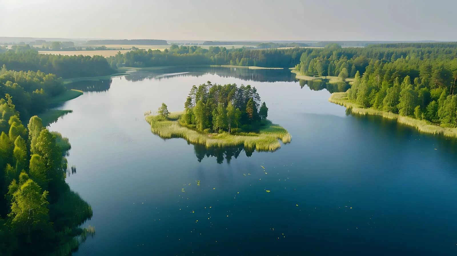 Drone aerial view of Masurian lake — free download from Dotvec