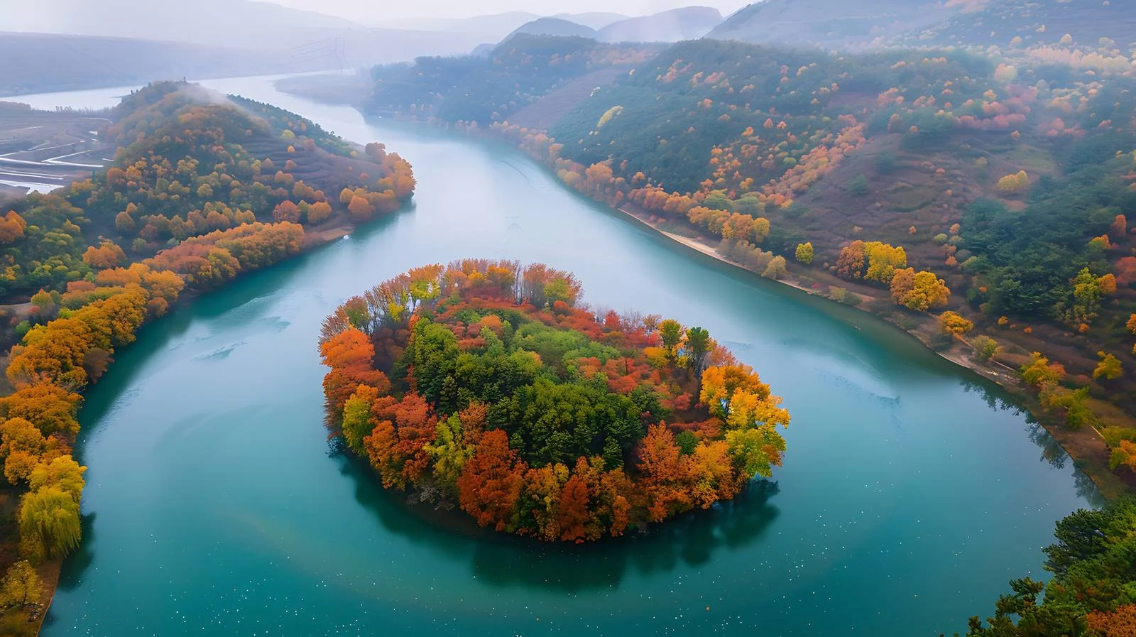 Vibrant Autumn Aerial Views of Huachuan — free download from Dotvec