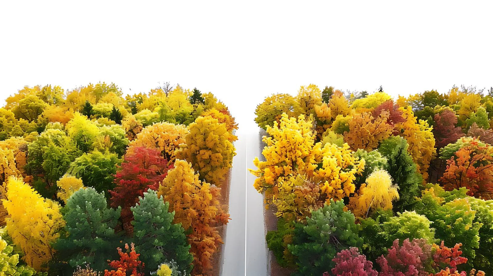 Autumn scenery with road cutting through trees — free download from Dotvec