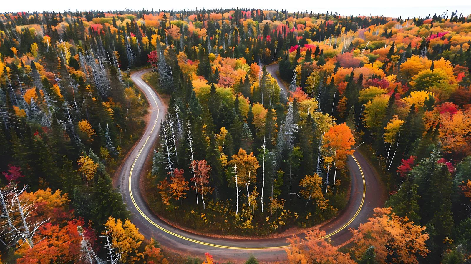 Autumn Road Bend Through Forest Canopy — free download from Dotvec