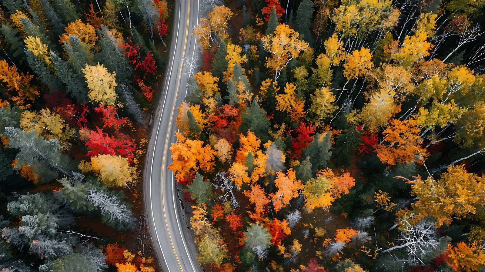 Autumnal Road Meandering Through Forest Canopy — free download from Dotvec