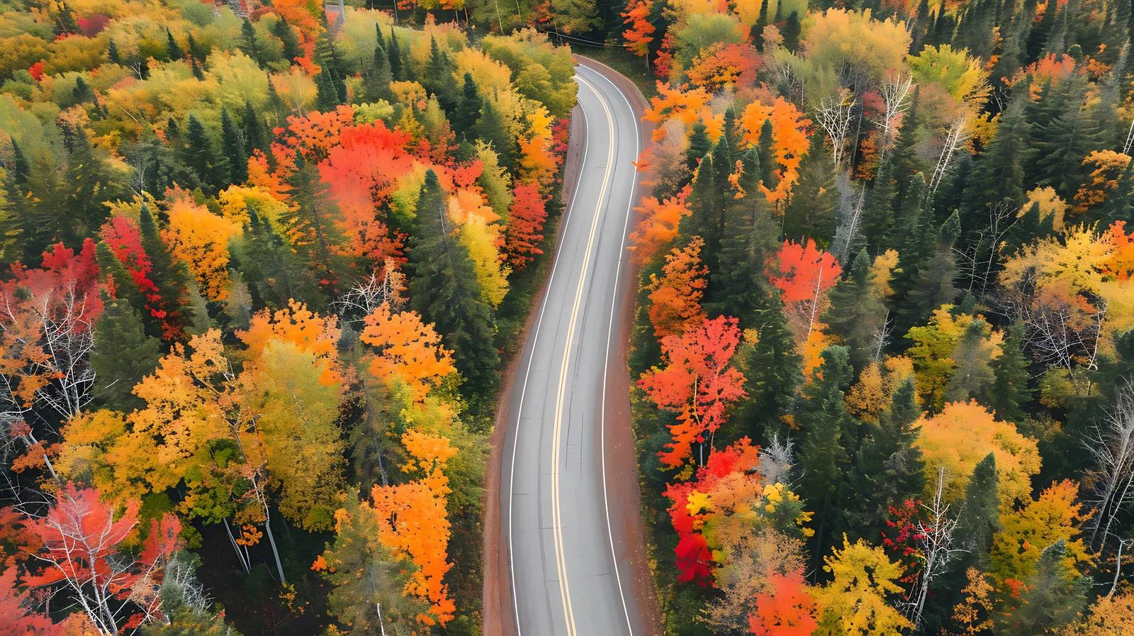 Autumnal Road Through Tree-Covered Bend — free download from Dotvec