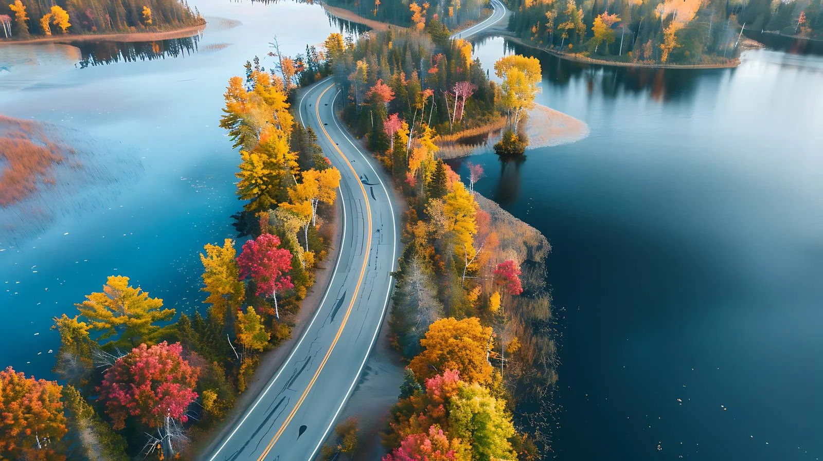 Serpentine Road Through Lakes and Trees — free download from Dotvec