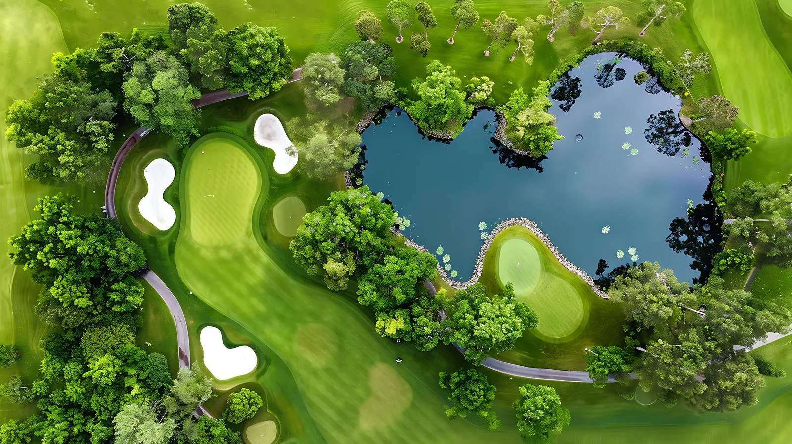 Elevated perspective of golf course with bunkers — free download from Dotvec