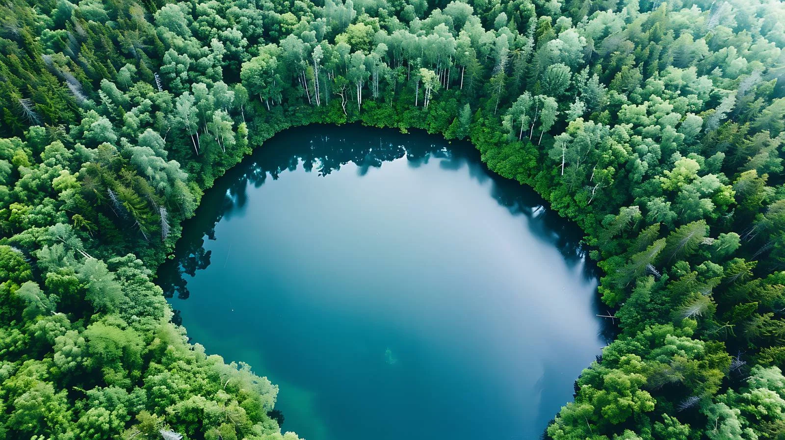 Serene lake surrounded by dense woodland — free download from Dotvec