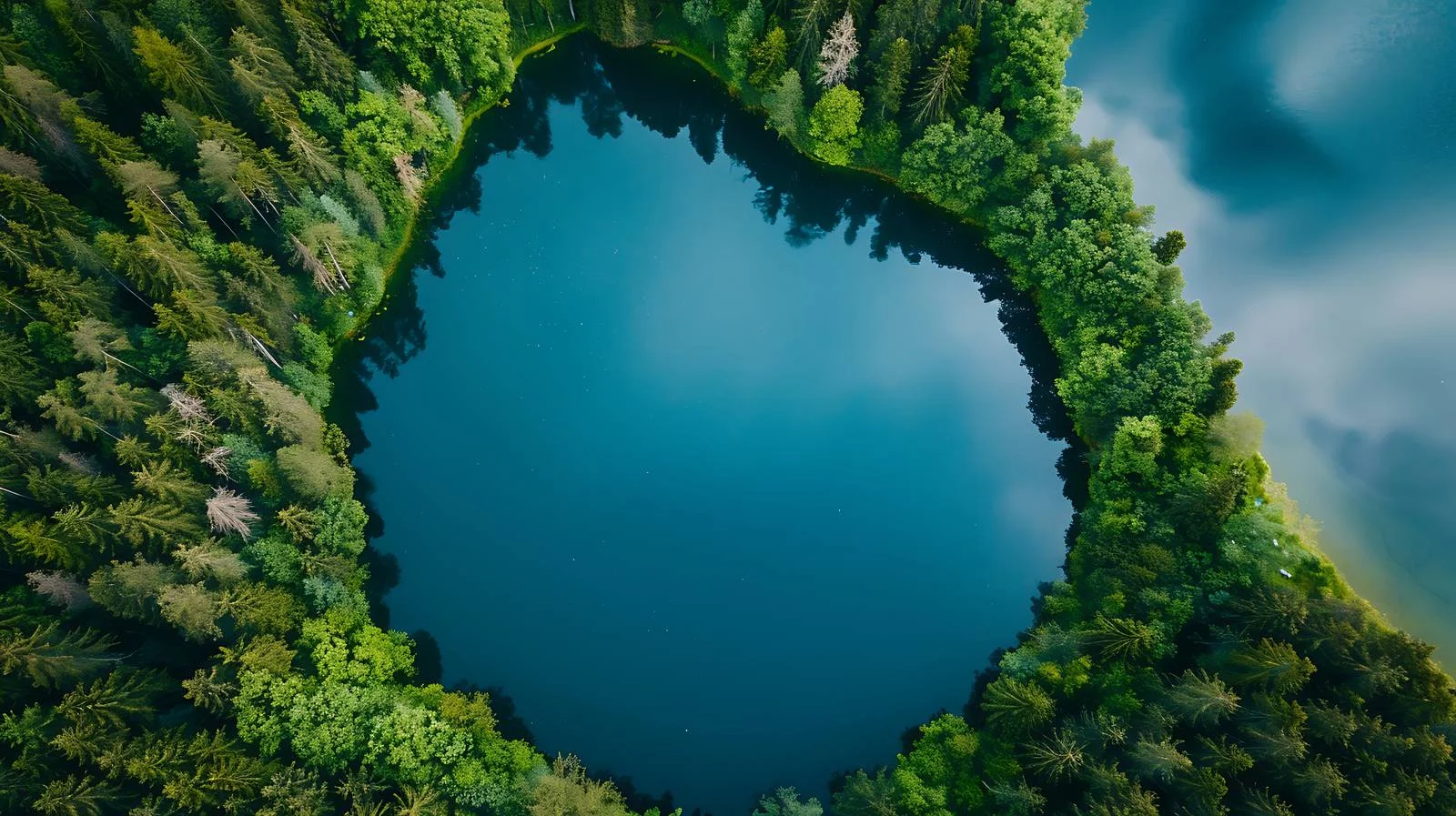 Tranquil Lake Amidst Forest Canopy Viewed from Above — free download from Dotvec