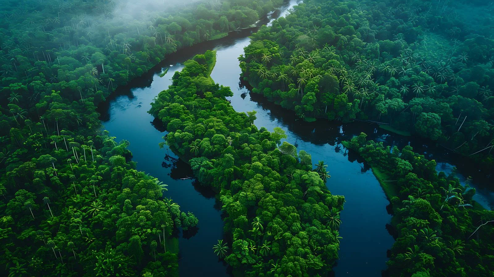 Serene Morning River Landscape from Above — free download from Dotvec