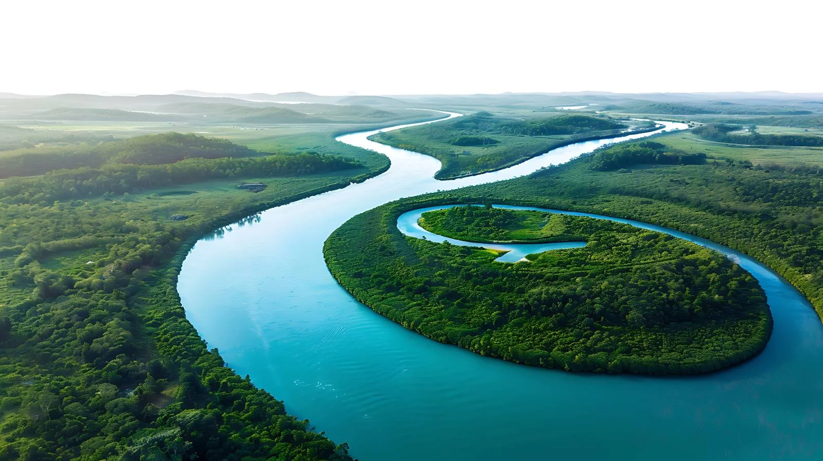 Serene Aerial River Landscape Against White — free download from Dotvec