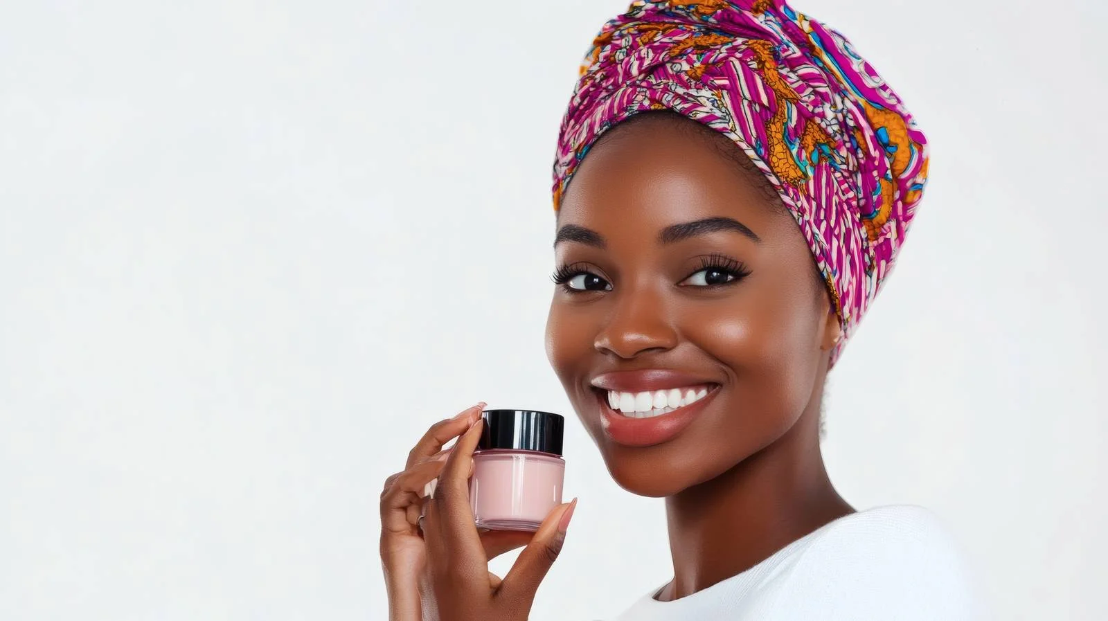 African Woman Applying Beauty Cream on White Background — free download from Dotvec