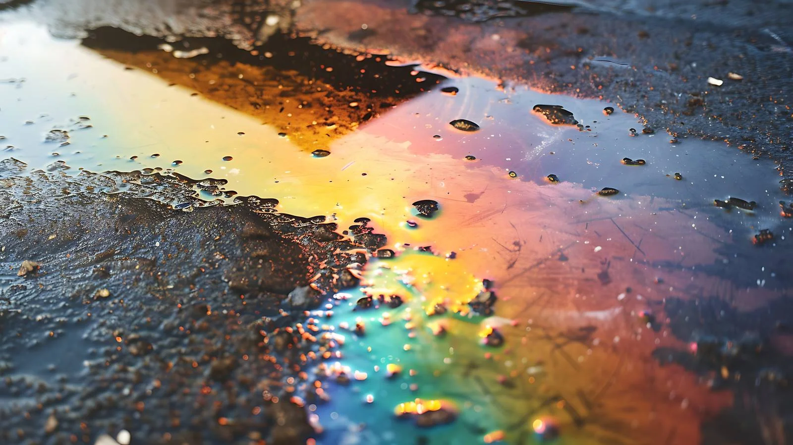 Rainstorm aftermath: Oil-stained ground reflections — free download from Dotvec
