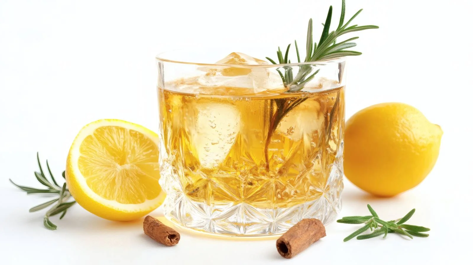 Refreshing Alcoholic Cocktail Lemon Rosemary White Background — free download from Dotvec