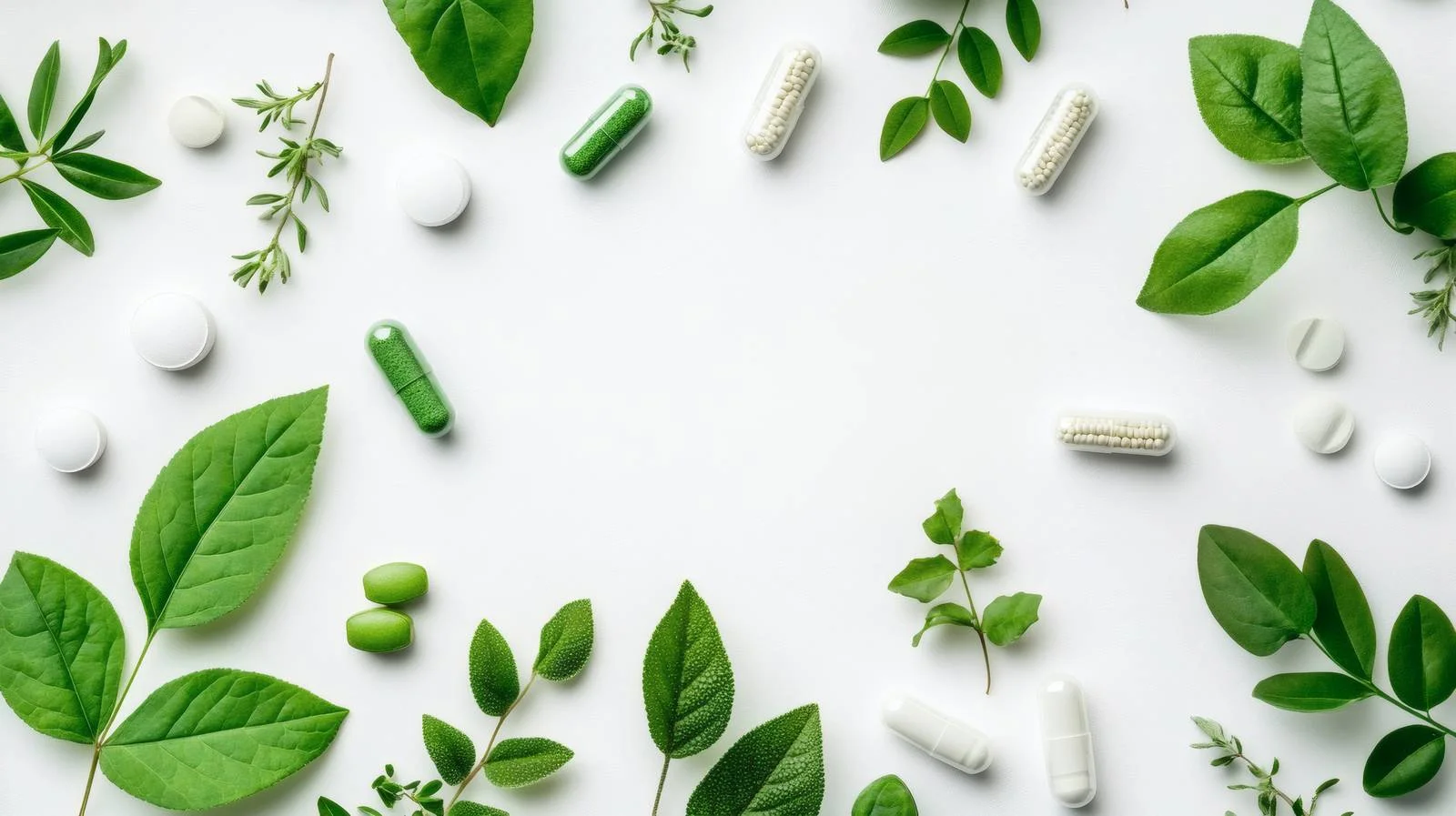 Natural Herbal Pills with Green Leaves — free download from Dotvec