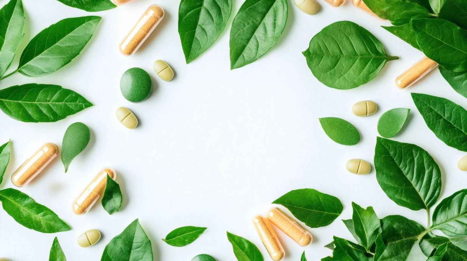 Natural Medication Pills with Fresh Leaves — free download from Dotvec
