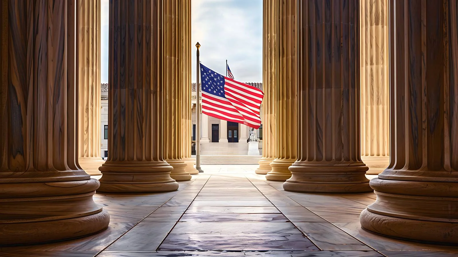 Patriotic American Flag Amid Supreme Court Pillars — free download from Dotvec