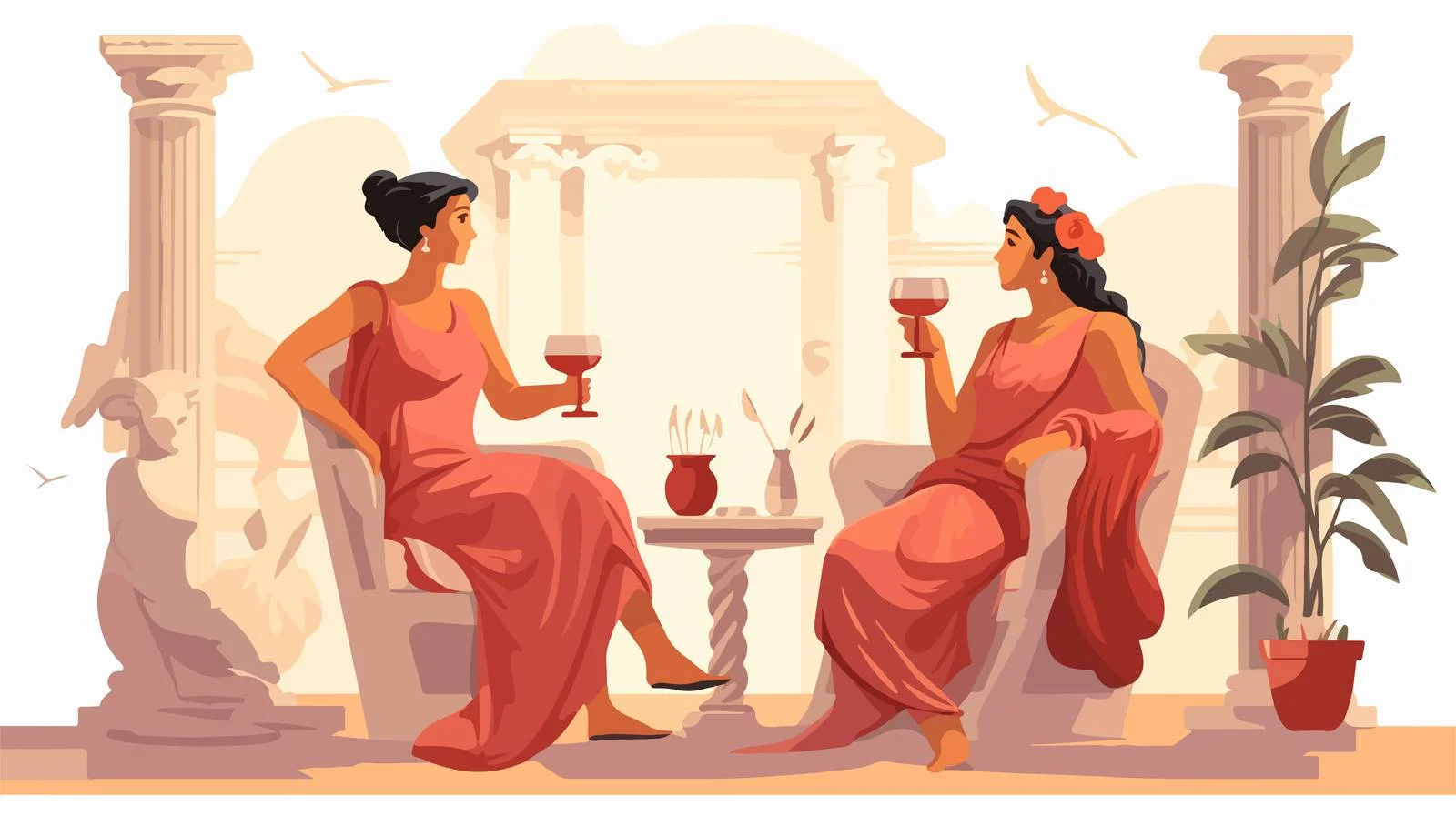 Ancient Greek Woman Holding Jar on Chair — free download from Dotvec