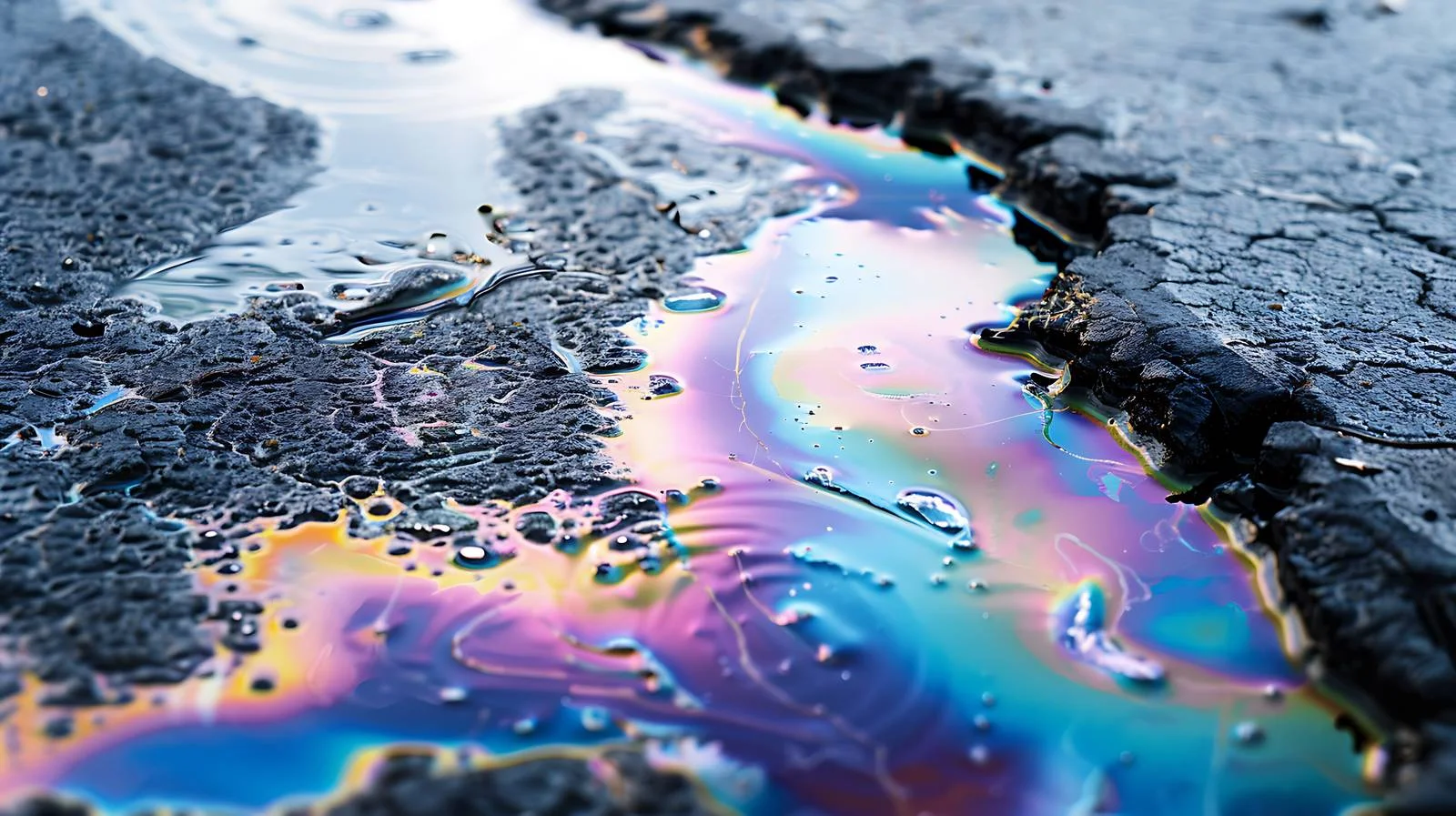 Oil spill on damp asphalt road — free download from Dotvec