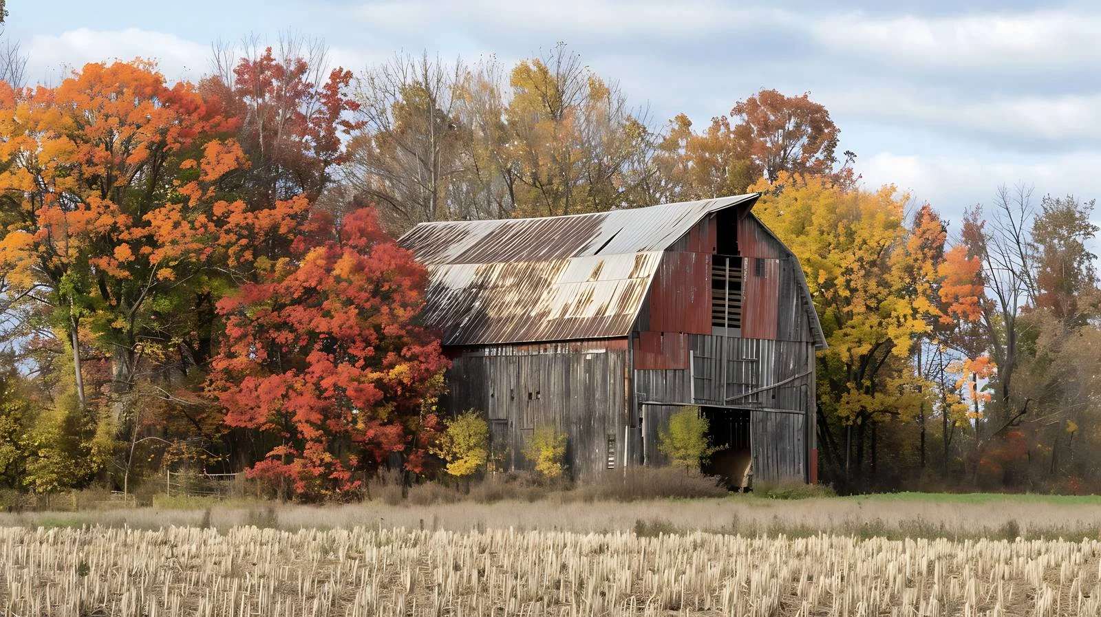 Rustic Barn Surrounded by Autumn Trees — free download from Dotvec