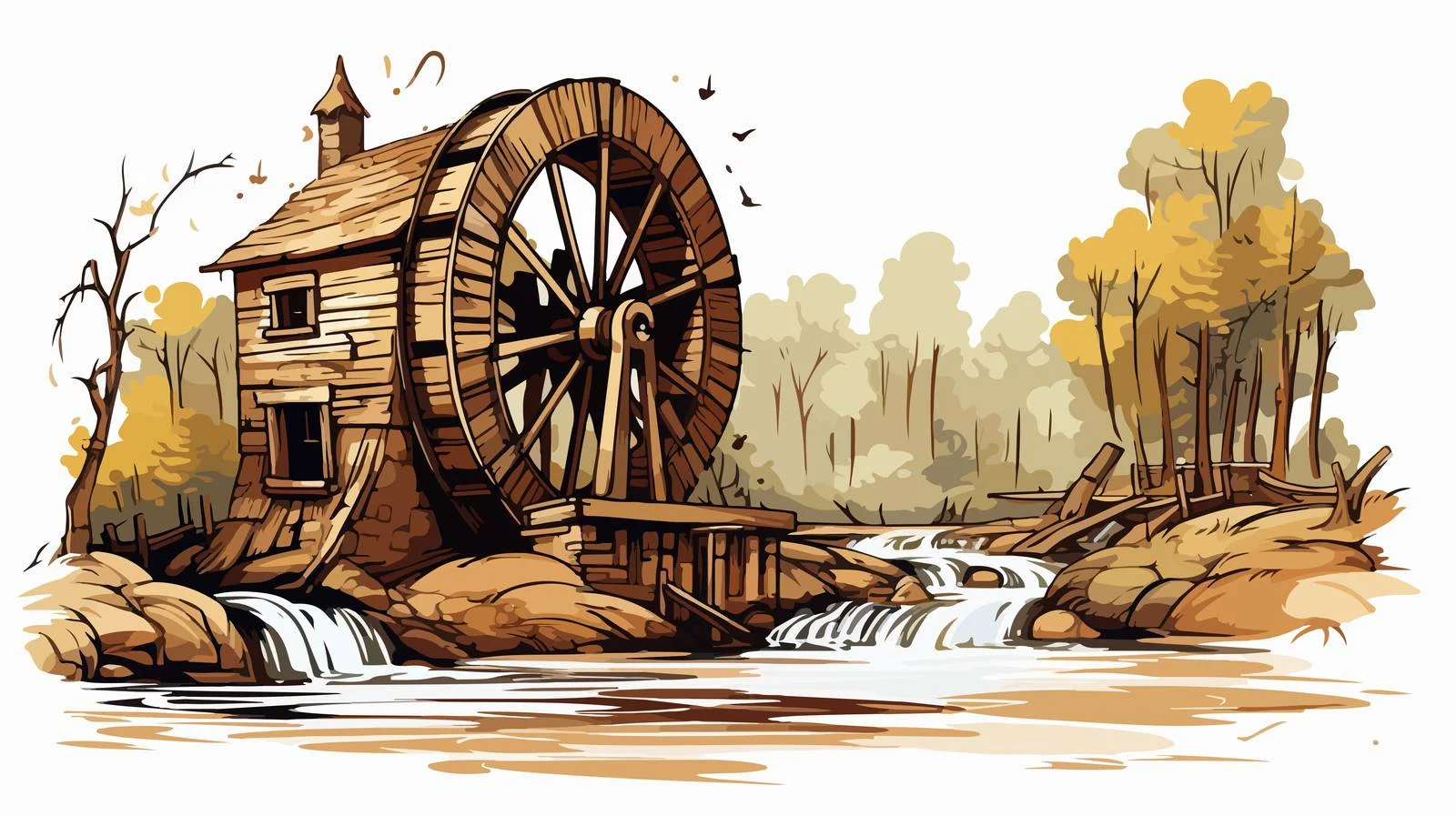 Historic Water Mill with Wheel — free download from Dotvec