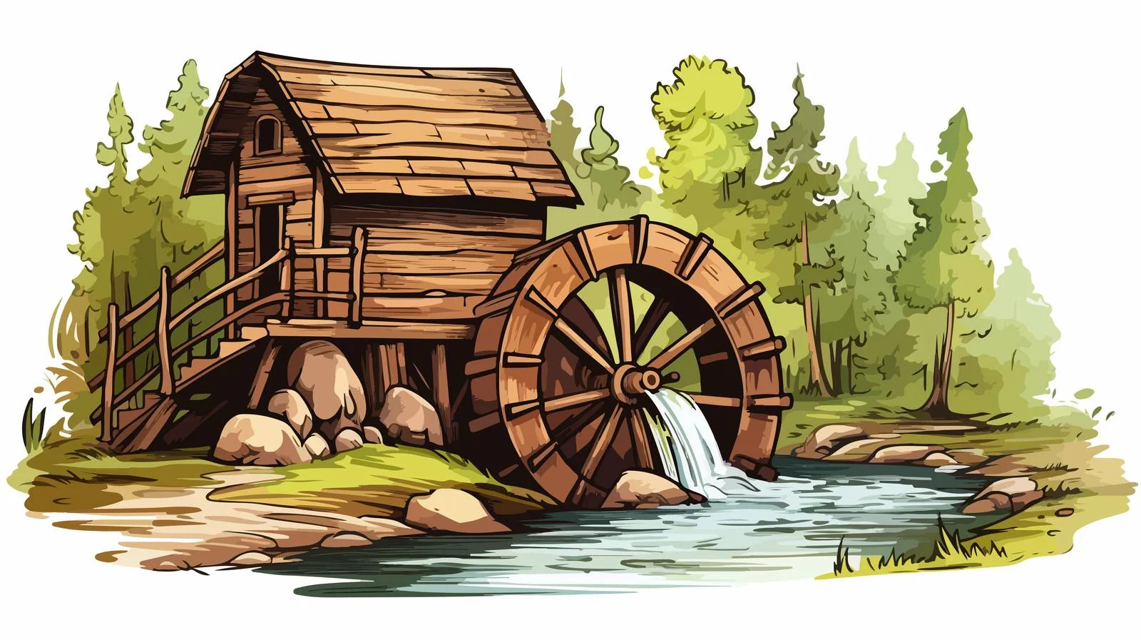 Historic Water Mill with Wheel and Blades — free download from Dotvec