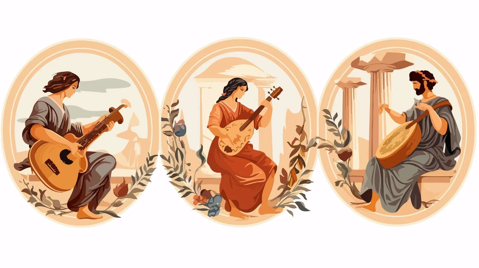 Ancient Greek Musicians on Dishes — free download from Dotvec