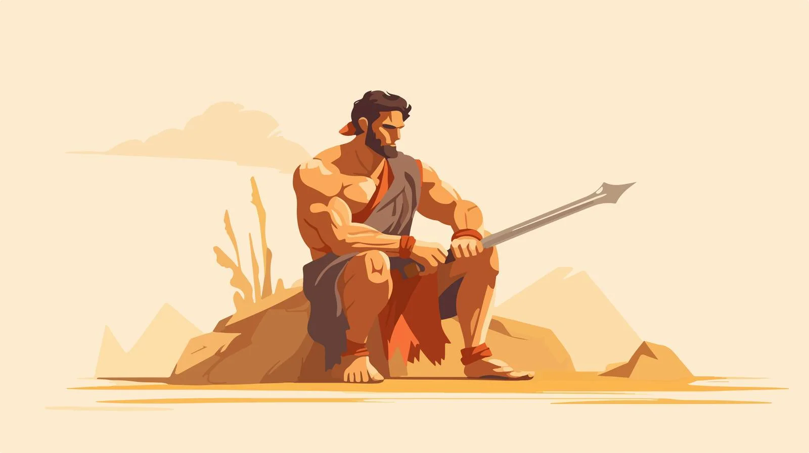 Ancient Greek Warrior Spear Sitting — free download from Dotvec