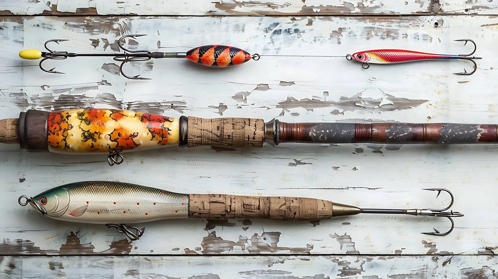 Vintage Fishing Gear on Weathered Wooden Surface – free lures image from Dotvec