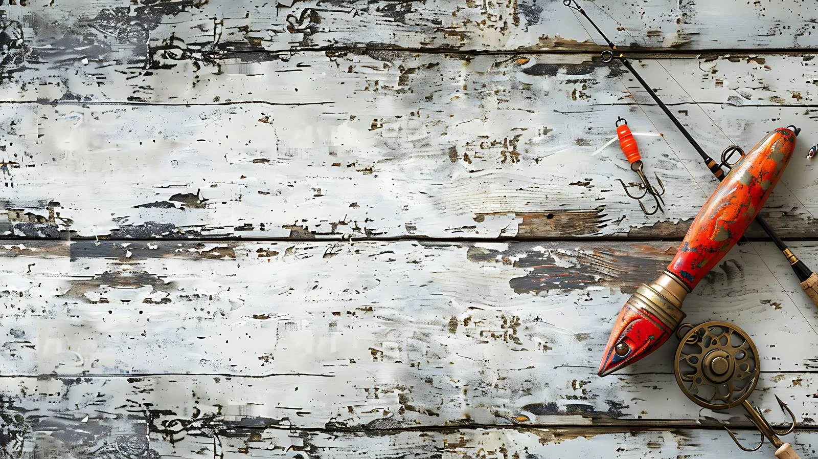 Vintage Fishing Gear on Weathered Wood Surface — free download from Dotvec