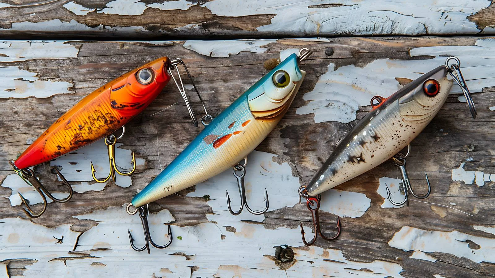 Vintage Fishing Lures on Textured Wood – free lures image from Dotvec