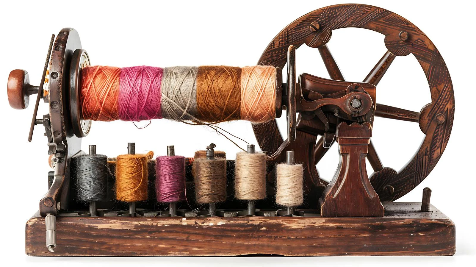 Vintage Spinning Wheel with Yarn and Bobbins — free download from Dotvec