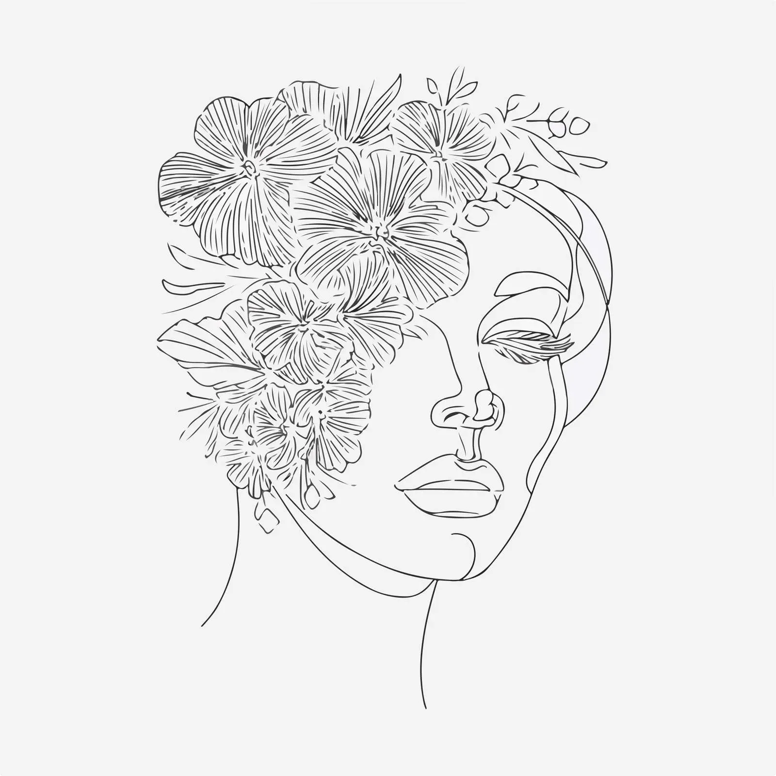 Floral Female Face Embroidery Applique — free download from Dotvec