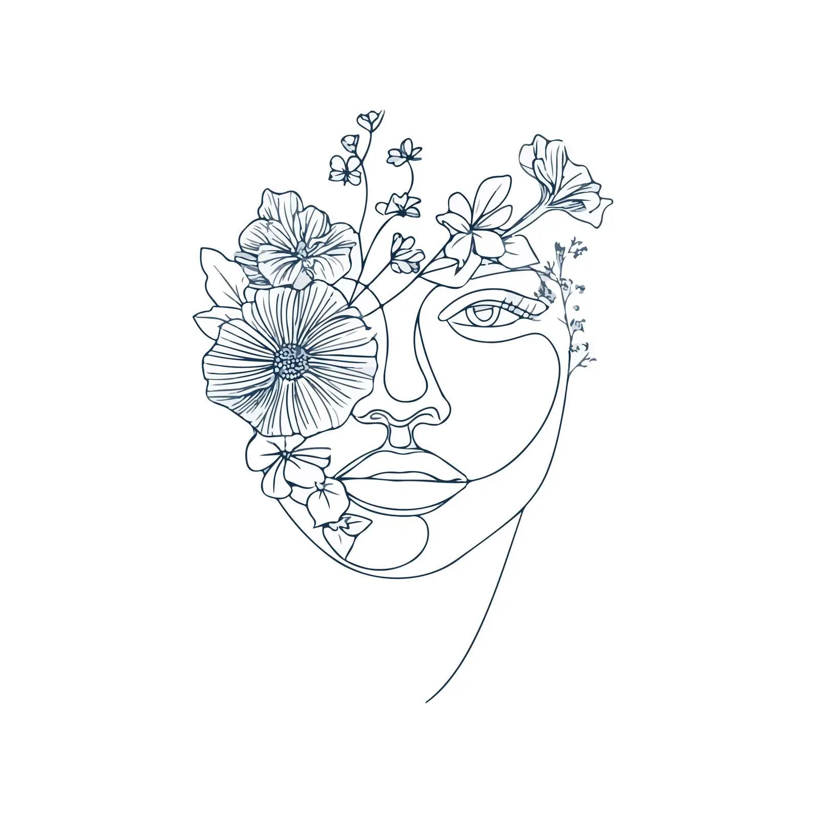 Floral Applique Style Female Face Embroidery — free download from Dotvec