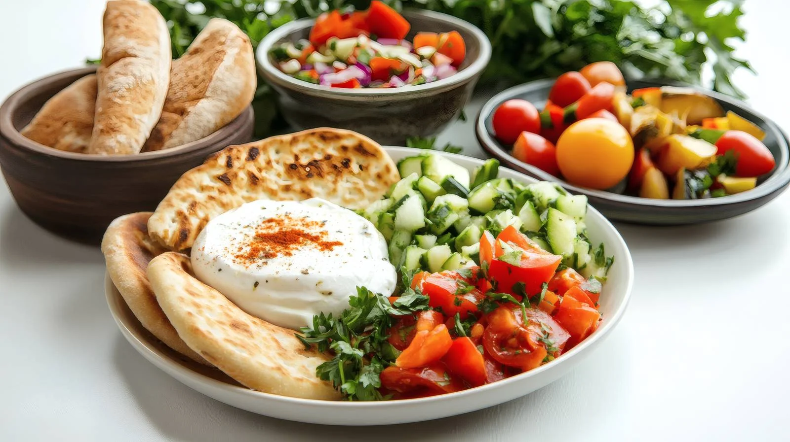 Traditional Arabic Breakfast with Labneh and Manakeesh — free download from Dotvec