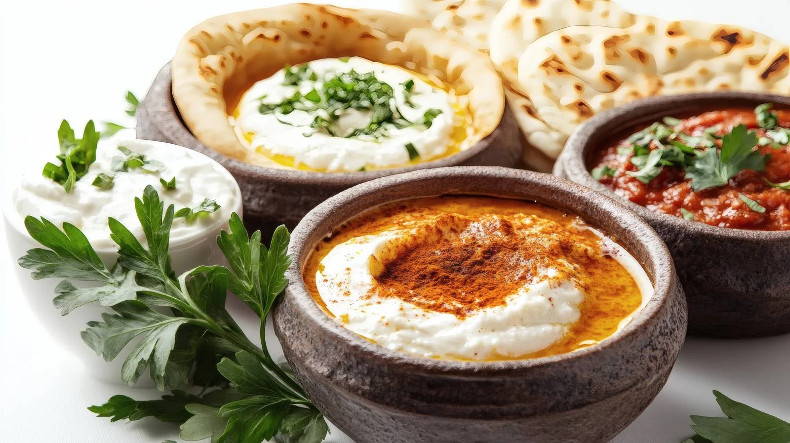 Exquisite Arabic Breakfast Featuring Labneh and Muhammara — free download from Dotvec