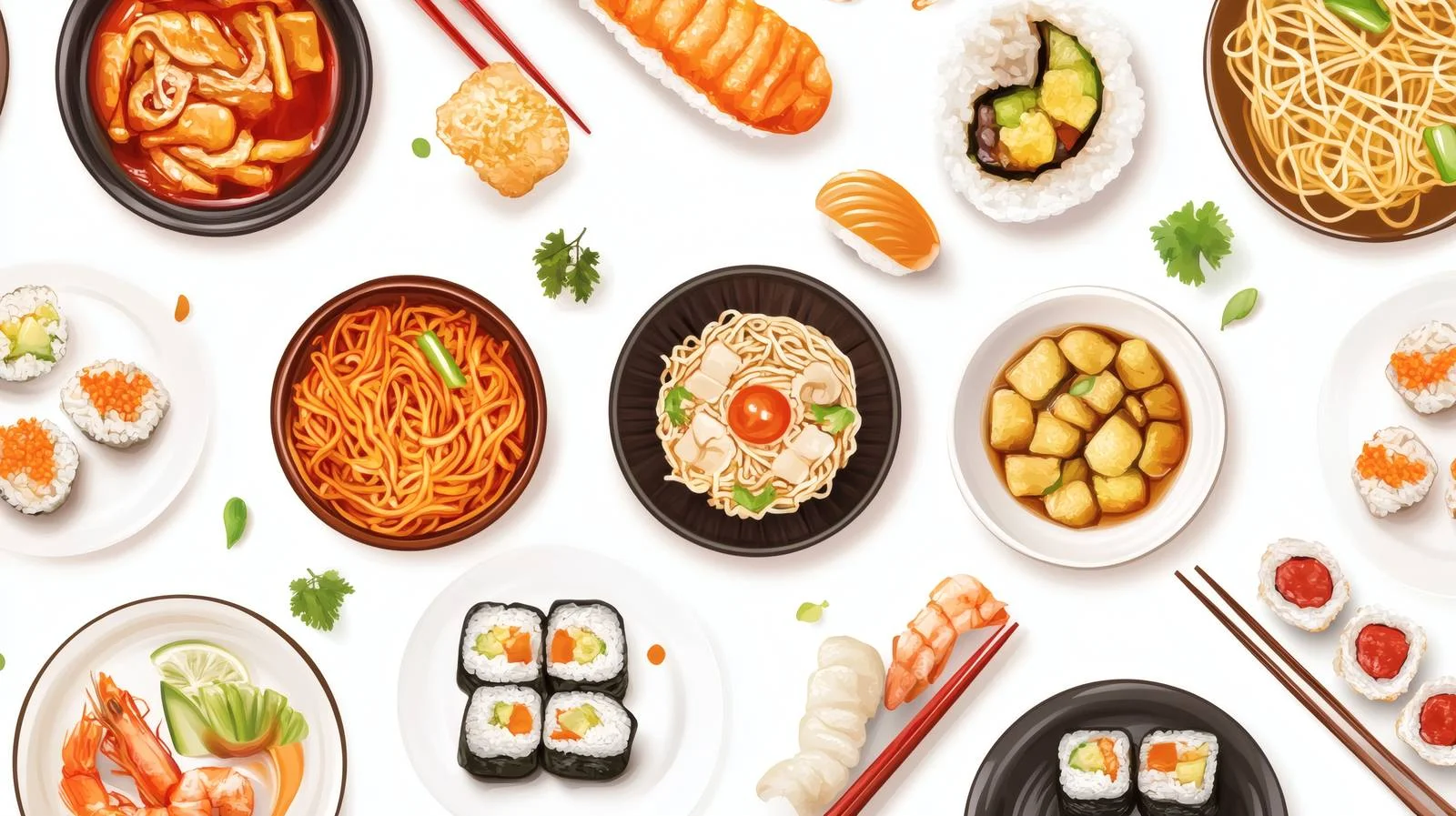 Elegant Asian Cuisine on White Background — free download from Dotvec