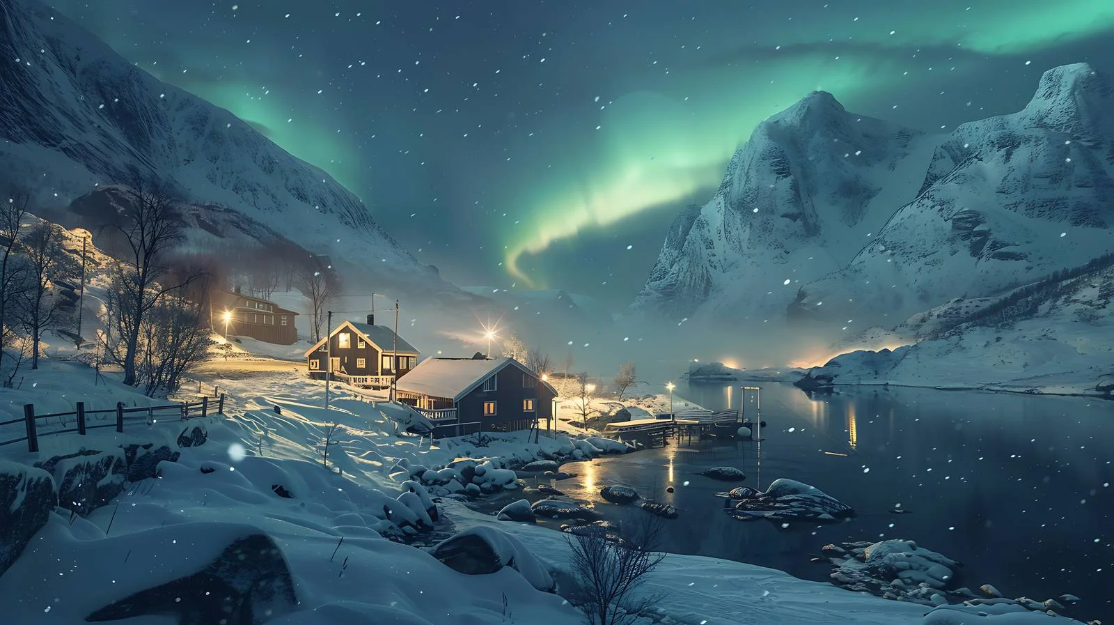 Northern Lights Illuminate Snowy Lofoten Scenery — free download from Dotvec