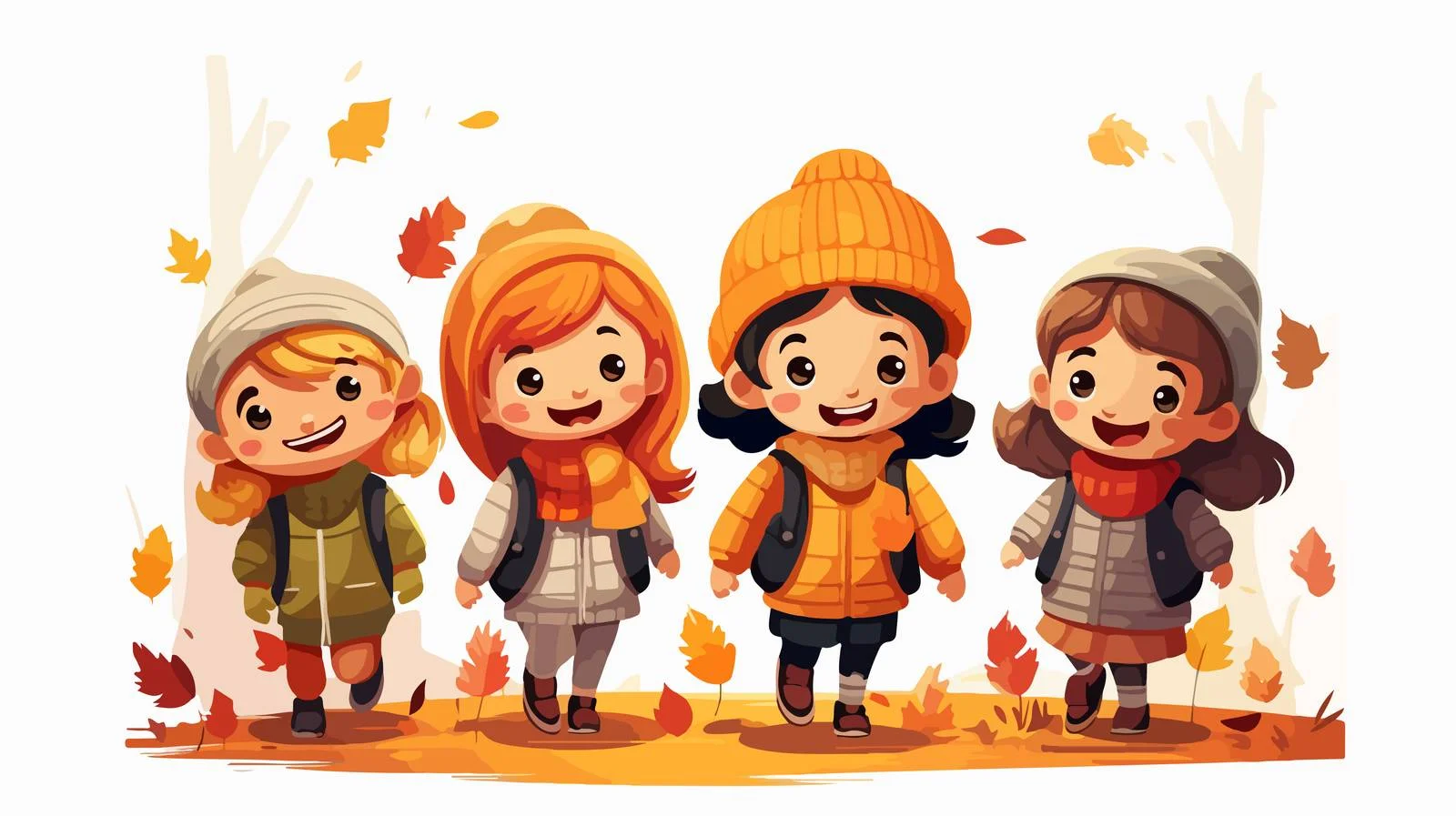 Autumn Kids Cartoon Vector Illustration — free download from Dotvec