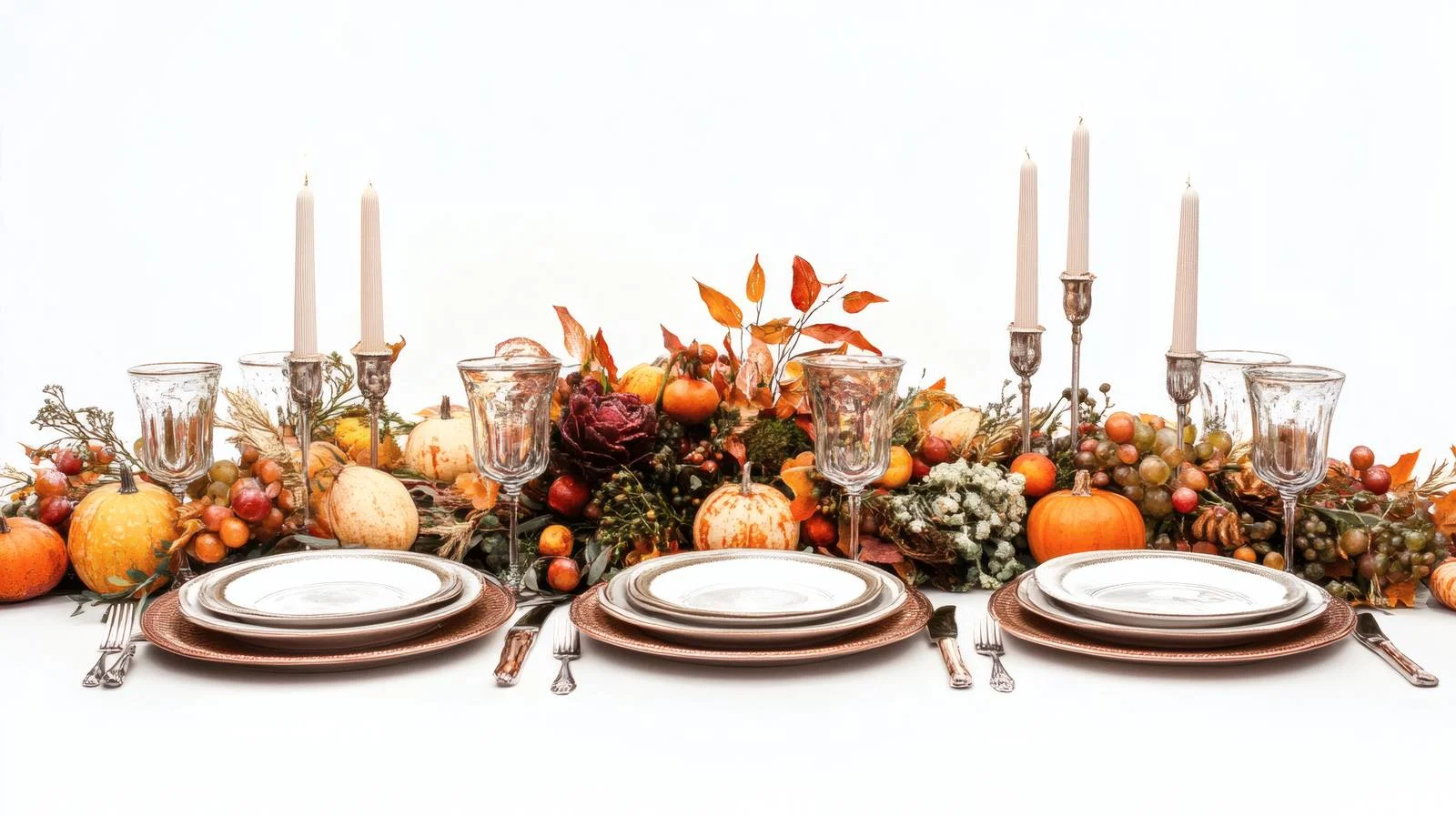 Elegant Autumn Thanksgiving Table Setting on White Background — free download from Dotvec