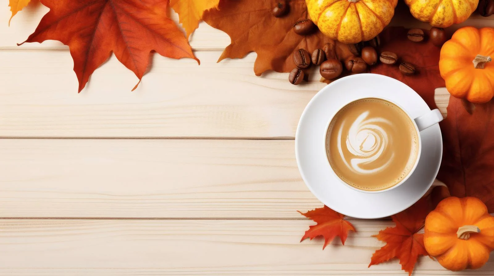 Harvest vibes: coffee, pumpkins, maple leaves — free download from Dotvec