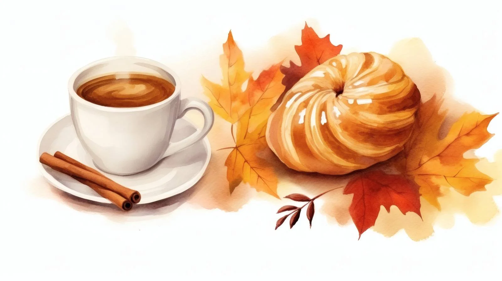 Cozy Autumn Scene with Coffee and Cinnamon Bun — free download from Dotvec