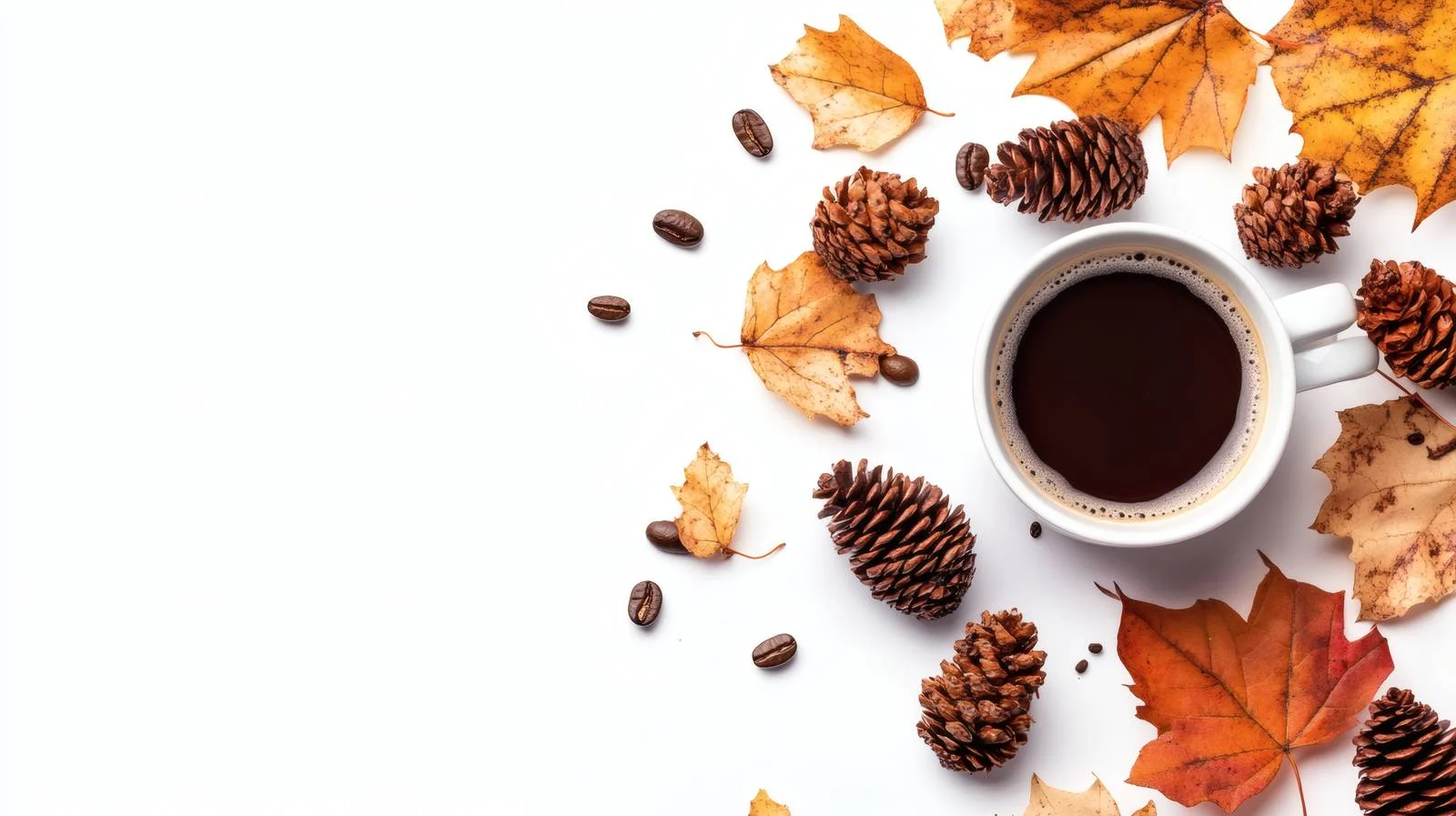 Seasonal Coffee and Leafy Autumn Arrangement — free download from Dotvec