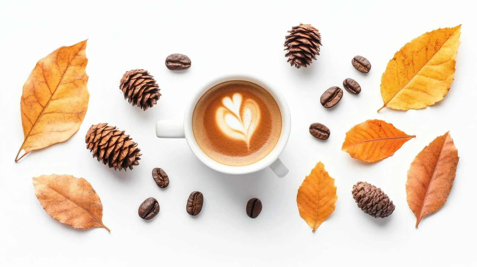 Fall Mood: Coffee, Leaves, Cones Isolated — free download from Dotvec