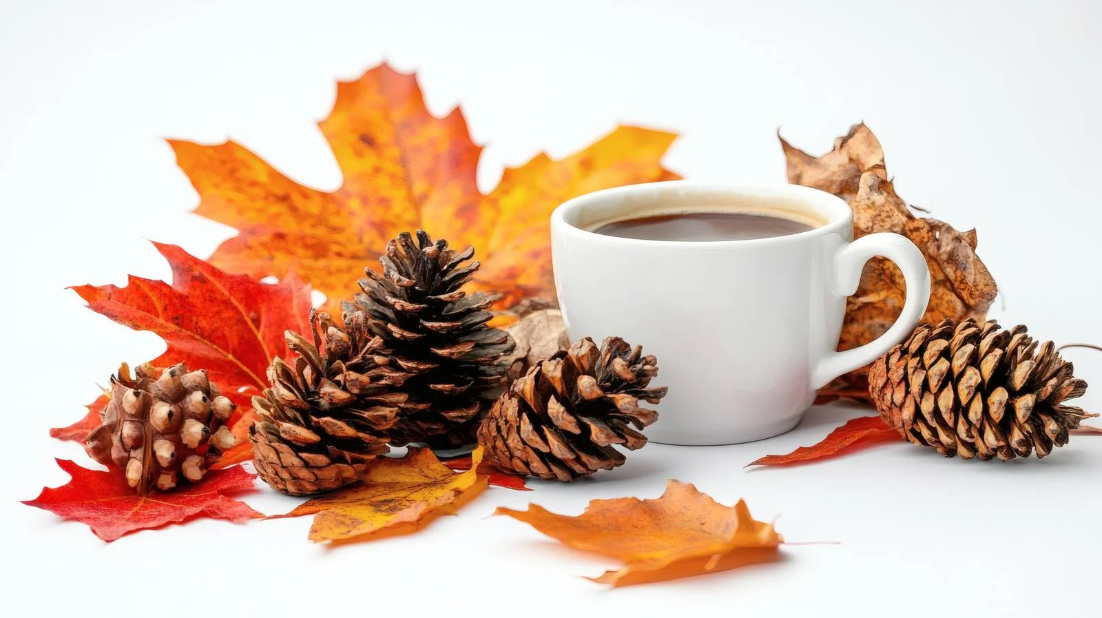 Fall Coffee Leaves & Cones Composition — free download from Dotvec